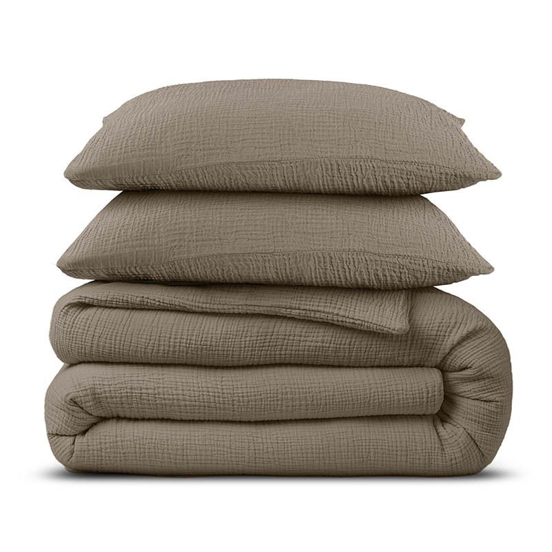 Dekbedovertrek Percale-Katoen - Mousseline - Taupe - Lits-Jumeaux (240x220 Cm) - Groen Percale Katoen Katoen Mousseline - Effen - Dreamhouse - Dekbed-Discounter.nl