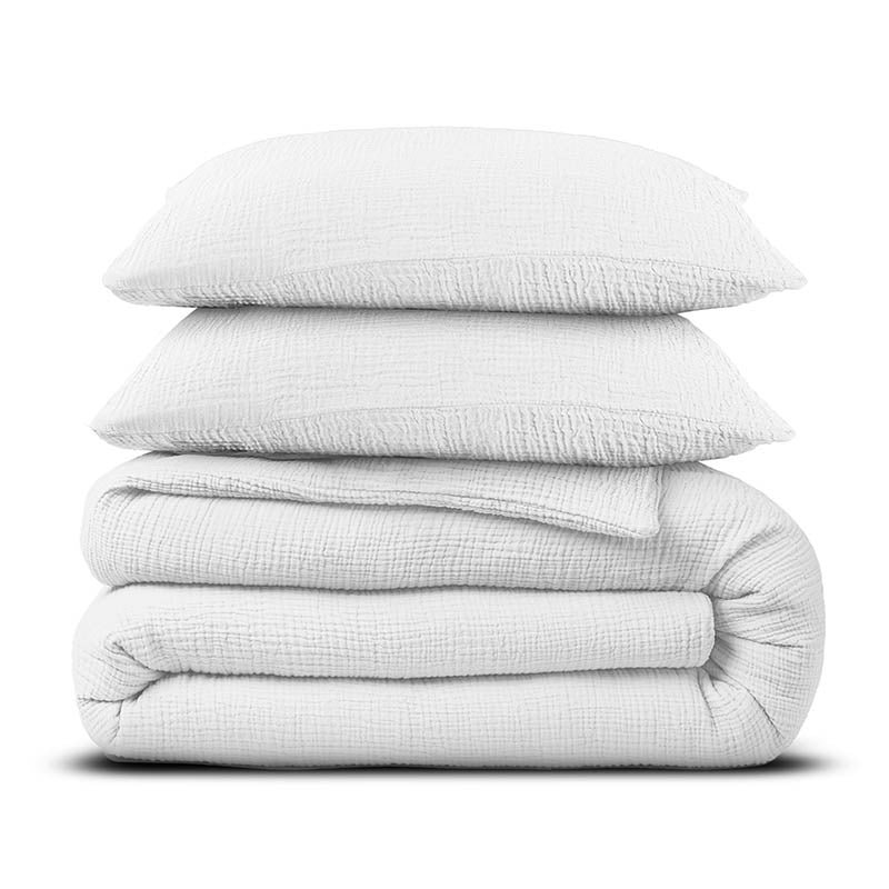 Dekbedovertrek Percale-Katoen - Mousseline - Wit - Lits-Jumeaux (240x220 Cm) - Wit Percale Katoen Katoen Mousseline - Effen - Dreamhouse - Dekbed-Discounter.nl
