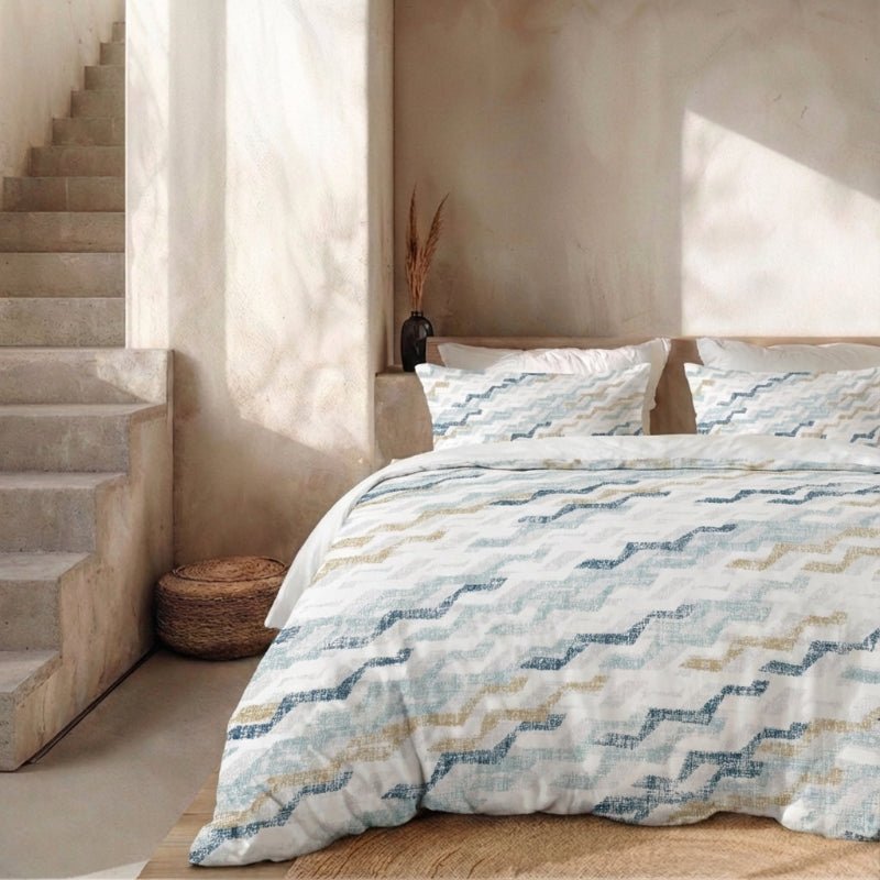 Dekbedovertrek Percale Katoen - Pixel Steps - Tweepersoons (200x200 Cm) - Blauw Percale Katoen - Effen - Presence - Dekbed-Discounter.nl