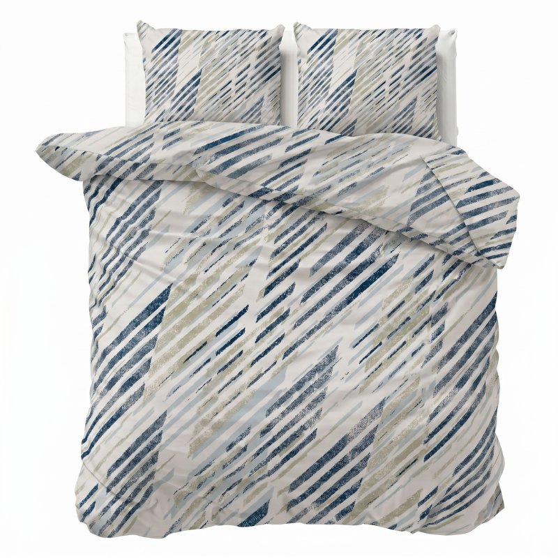 Dekbedovertrek Percale Katoen - Shadow Lines - Lits-Jumeaux XL (260x200 Cm) - Blauw Percale Katoen - Effen - Presence - Dekbed-Discounter.nl
