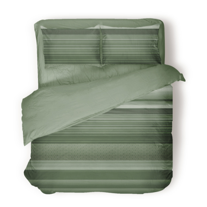 Dekbedovertrek Percale Katoen - Stripe Olive - Lits-Jumeaux (240x220 Cm) - Groen Percale Katoen - Effen - Presence - Dekbed-Discounter.nl