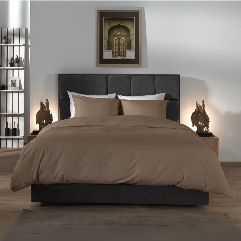 Dekbedovertrek Percale-Katoen - Taupe - Eenpersoons (140x200 Cm) - Taupe Percale Katoen - Effen - Yellow Suites - Dekbed-Discounter.nl