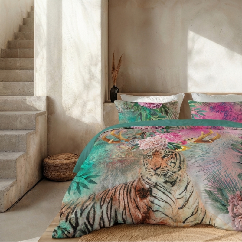 Dekbedovertrek Percale Katoen - Tiger Excotic - Lits-Jumeaux (240x220 Cm) - Meerkleurig Percale Katoen - Effen - Presence - Dekbed-Discounter.nl