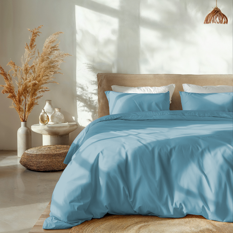 Dekbedovertrek Percale Katoen Uni - Blauw - Eenpersoons (140x200 Cm) - Blauw Percale Katoen Katoen - Effen - Dreamhouse - Dekbed-Discounter.nl