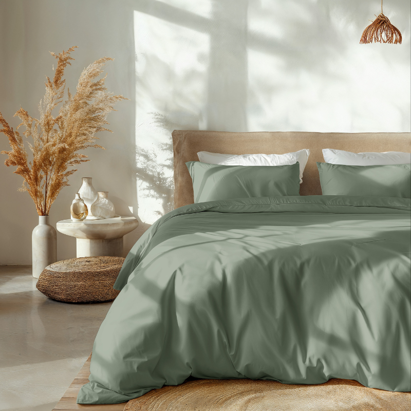 Dekbedovertrek Percale Katoen Uni - Eucalyptus - Tweepersoons (200x200 Cm) - Blauw Percale Katoen Katoen - Effen - Dreamhouse - Dekbed-Discounter.nl