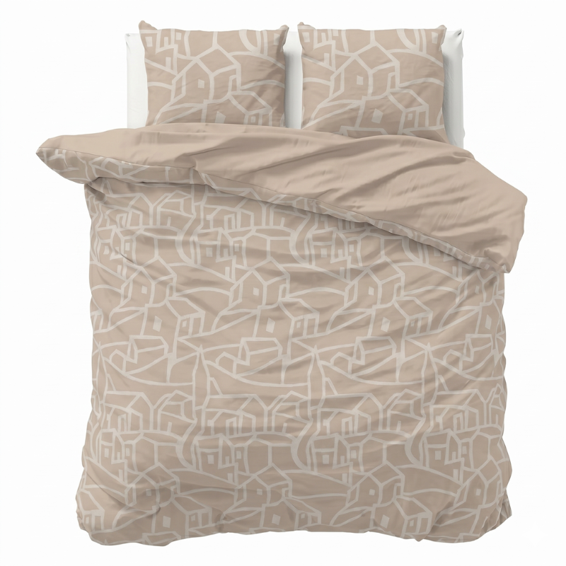 Dekbedovertrek Percale Katoen - Village - Lits-Jumeaux (240x220 Cm) - Beige Percale Katoen - Effen - Presence - Dekbed-Discounter.nl