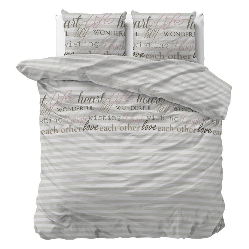 Dekbedovertrek - Pinky Words - Tweepersoons (200x200 Cm) - Wit Microvezel - - Sleeptime Classy - Dekbed-Discounter.nl