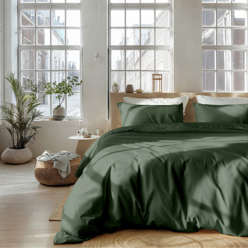 Dekbedovertrek Pure Uni - Donkergroen - Lits-Jumeaux (240x220 Cm) - Donkergroen Microvezel - Effen - Pure - Dekbed-Discounter.nl