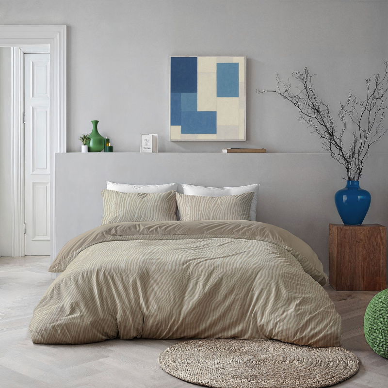 Dekbedovertrek Sandy Lines - Tweepersoons (200x200 Cm) - Beige Microvezel - - Byrklund - Dekbed-Discounter.nl