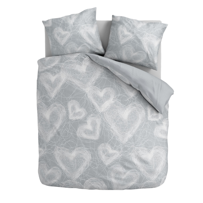 Dekbedovertrek Scribble Heart - Lits-Jumeaux (240x220 Cm) - Meerkleurig Microvezel - - Fresh And Co - Dekbed-Discounter.nl