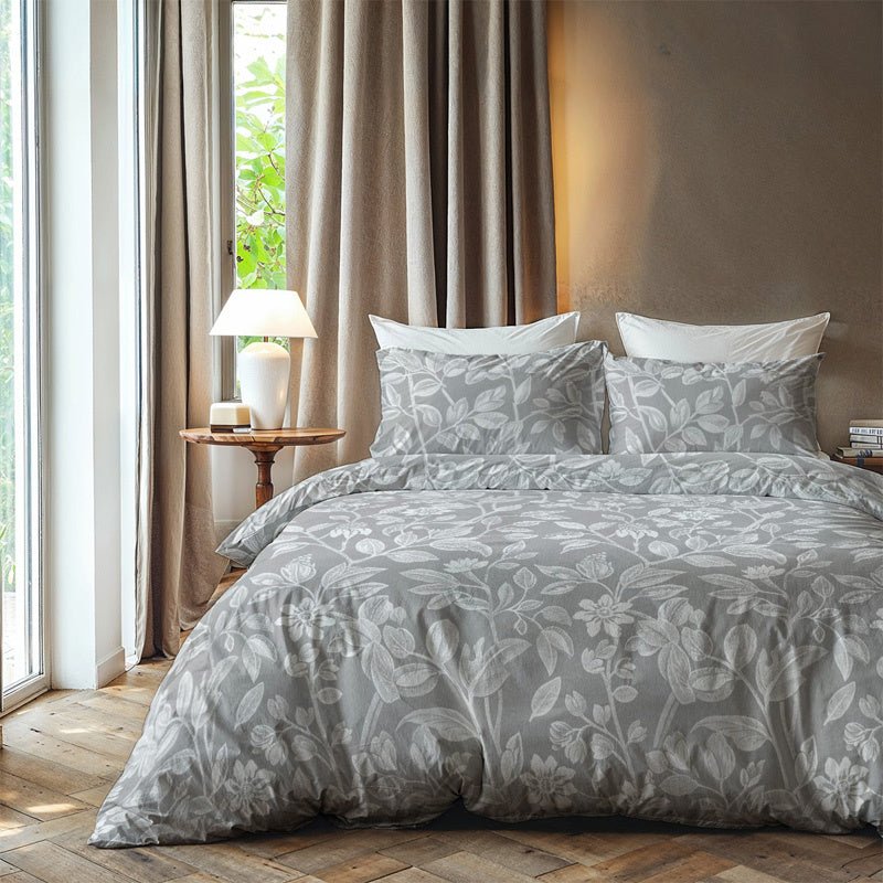 Dekbedovertrek Silver Sense - Tweepersoons (200x200 Cm) - Zilver Microvezel - Bloemen - Zydante - Dekbed-Discounter.nl