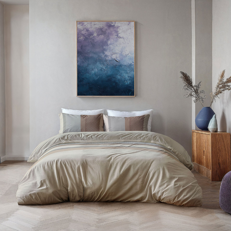 Dekbedovertrek Striped Chic - Tweepersoons (200x200 Cm) - Taupe Microvezel - - Byrklund - Dekbed-Discounter.nl