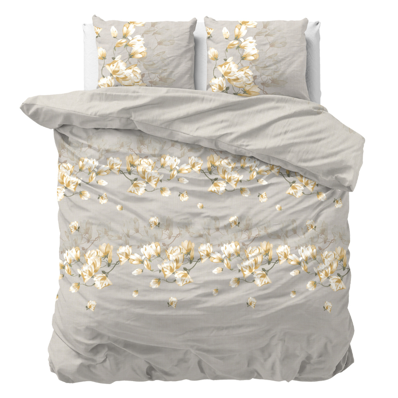 Dekbedovertrek Summer Flower - Eenpersoons (140x200 Cm) - Taupe Microvezel - Natuur - Sleeptime - Dekbed-Discounter.nl