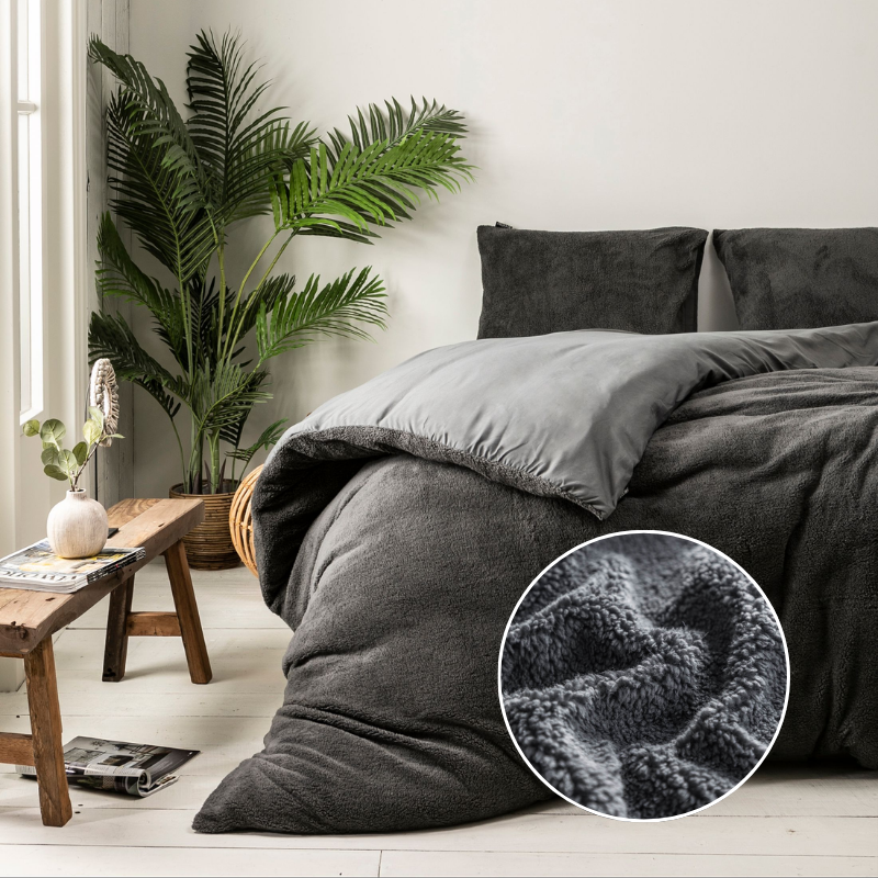 Dekbedovertrek Summer Teddy - Antraciet - Tweepersoons (200x200 Cm) - Antraciet Microvezel Teddy - Effen - Fresh And Co - Dekbed-Discounter.nl