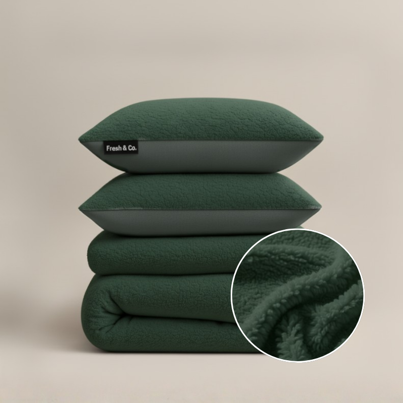 Dekbedovertrek Summer Teddy - Groen - Tweepersoons (200x200 Cm) - Groen Microvezel Teddy - Effen - Fresh And Co - Dekbed-Discounter.nl