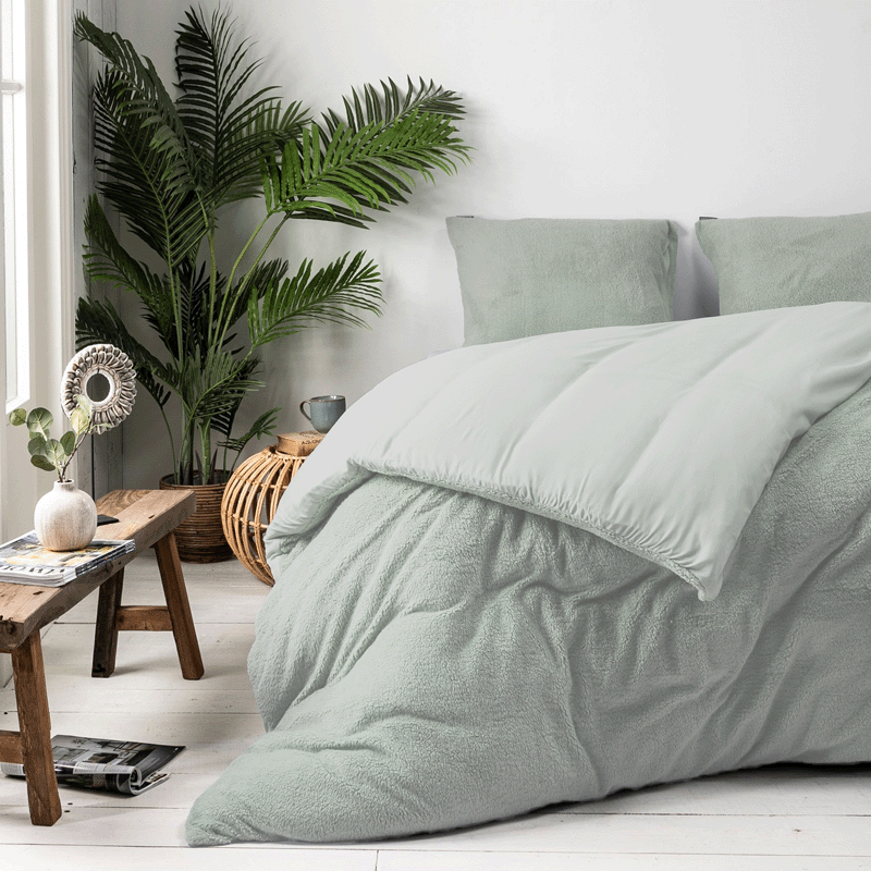 Dekbedovertrek Summer Teddy - Jade - Eenpersoons (140x200 Cm) - Groen Microvezel Teddy - Effen - Fresh And Co - Dekbed-Discounter.nl