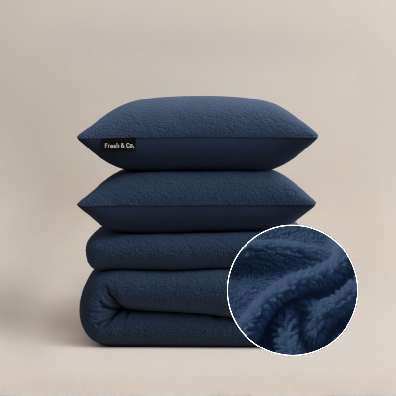 Dekbedovertrek Summer Teddy - Navy - Tweepersoons (200x200 Cm) - Navy Microvezel Teddy - Effen - Fresh And Co - Dekbed-Discounter.nl