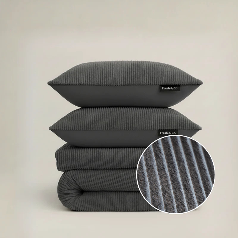 Dekbedovertrek Summer Teddy Rib - Antraciet - Eenpersoons (140x200 Cm) - Antraciet Microvezel Teddy - Strepen - Fresh And Co - Dekbed-Discounter.nl