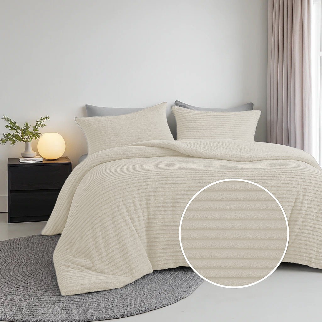 Dekbedovertrek Summer Teddy Rib - Creme Off White - Eenpersoons (140x200 Cm) - Creme-Off White Microvezel Teddy - Strepen - Fresh And Co - Dekbed-Discounter.nl