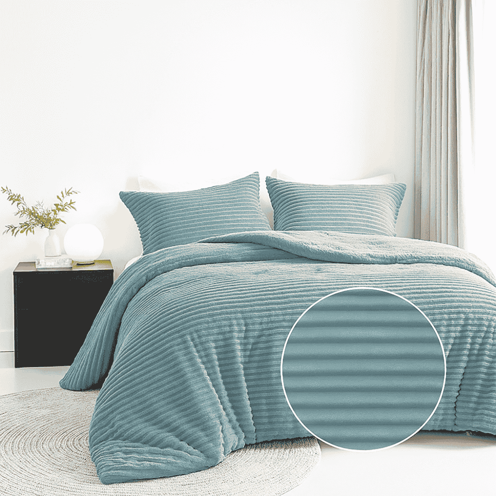 Dekbedovertrek Summer Teddy Rib - Jade - Tweepersoons (200x200 Cm) - Groen Microvezel Teddy - Strepen - Fresh And Co - Dekbed-Discounter.nl