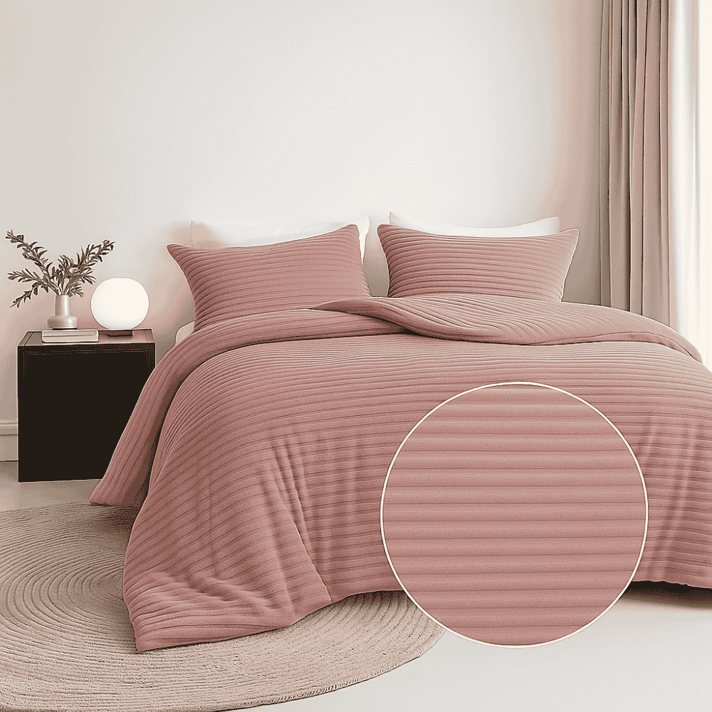 Dekbedovertrek Summer Teddy Rib- Oud Roze - Eenpersoons (140x200 Cm) - Roze Microvezel Teddy - Strepen - Fresh And Co - Dekbed-Discounter.nl