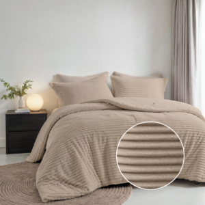 Dekbedovertrek Summer Teddy Rib - Taupe - Lits-Jumeaux (240x220 Cm) - Taupe Microvezel Teddy - Strepen - Fresh And Co - Dekbed-Discounter.nl