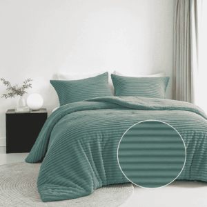 Dekbedovertrek Summer Teddy Rib - Zacht Groen - Lits-Jumeaux (240x220 Cm) - Groen Microvezel Teddy - Strepen - Fresh And Co - Dekbed-Discounter.nl