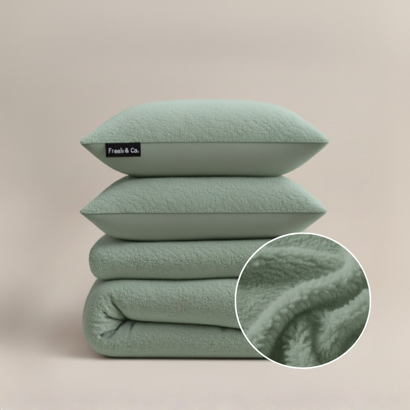 Dekbedovertrek Summer Teddy - Zacht Groen - Tweepersoons (200x200 Cm) - Groen Microvezel Teddy - Effen - Fresh And Co - Dekbed-Discounter.nl