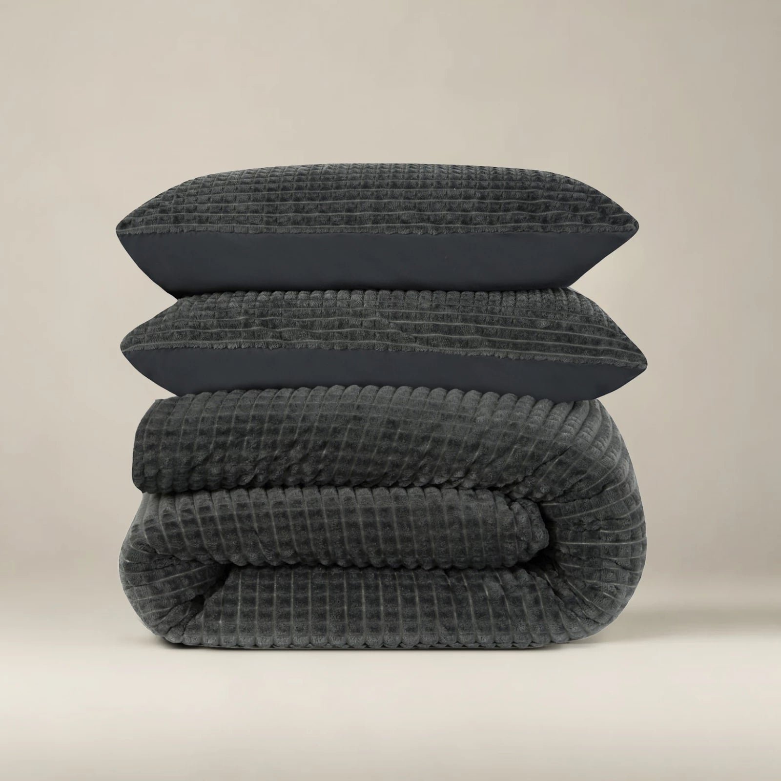 Dekbedovertrek Teddy - Check - Antraciet - Lits-Jumeaux (240x220 Cm) - Antraciet Microvezel Teddy - Effen - Sleeptime - Dekbed-Discounter.nl
