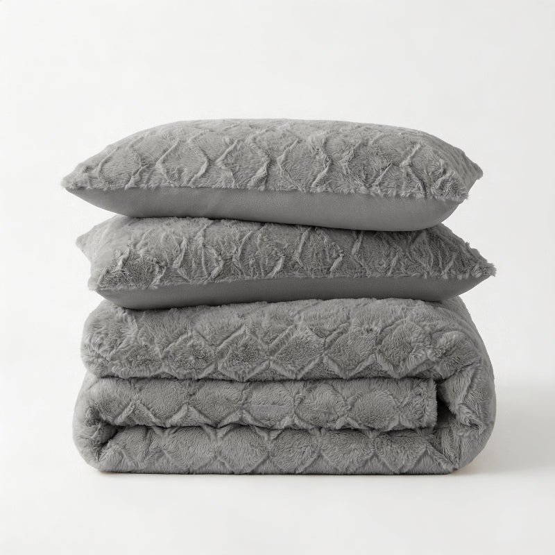 Dekbedovertrek Teddy Faux Fur Syon - Grijs - Tweepersoons (200x200 Cm) - Taupe Microvezel Teddy - Effen - Sleeptime - Dekbed-Discounter.nl