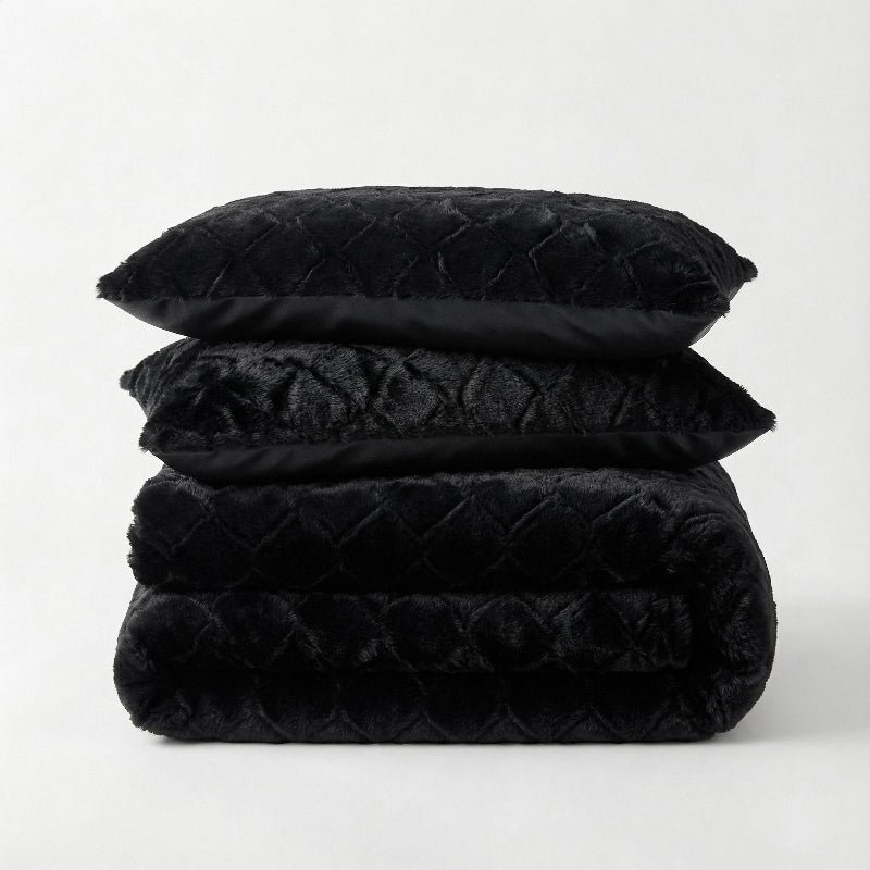 Dekbedovertrek Teddy Faux Fur Syon - Zwart - Tweepersoons (200x200 Cm) - Taupe Microvezel Teddy - Effen - Sleeptime - Dekbed-Discounter.nl