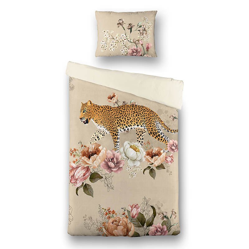 Dekbedovertrek Tiger Garden - Eenpersoons (140x200 Cm) - Beige Polyester-katoen - Natuur & Dieren - Fresh And Co - Dekbed-Discounter.nl