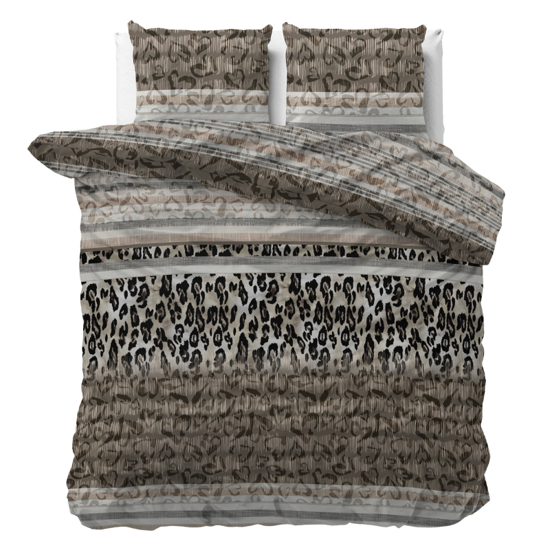Dekbedovertrek Tiger Leopard - Lits-Jumeaux (240x220 Cm) - Taupe Microvezel - Natuur - Sleeptime - Dekbed-Discounter.nl