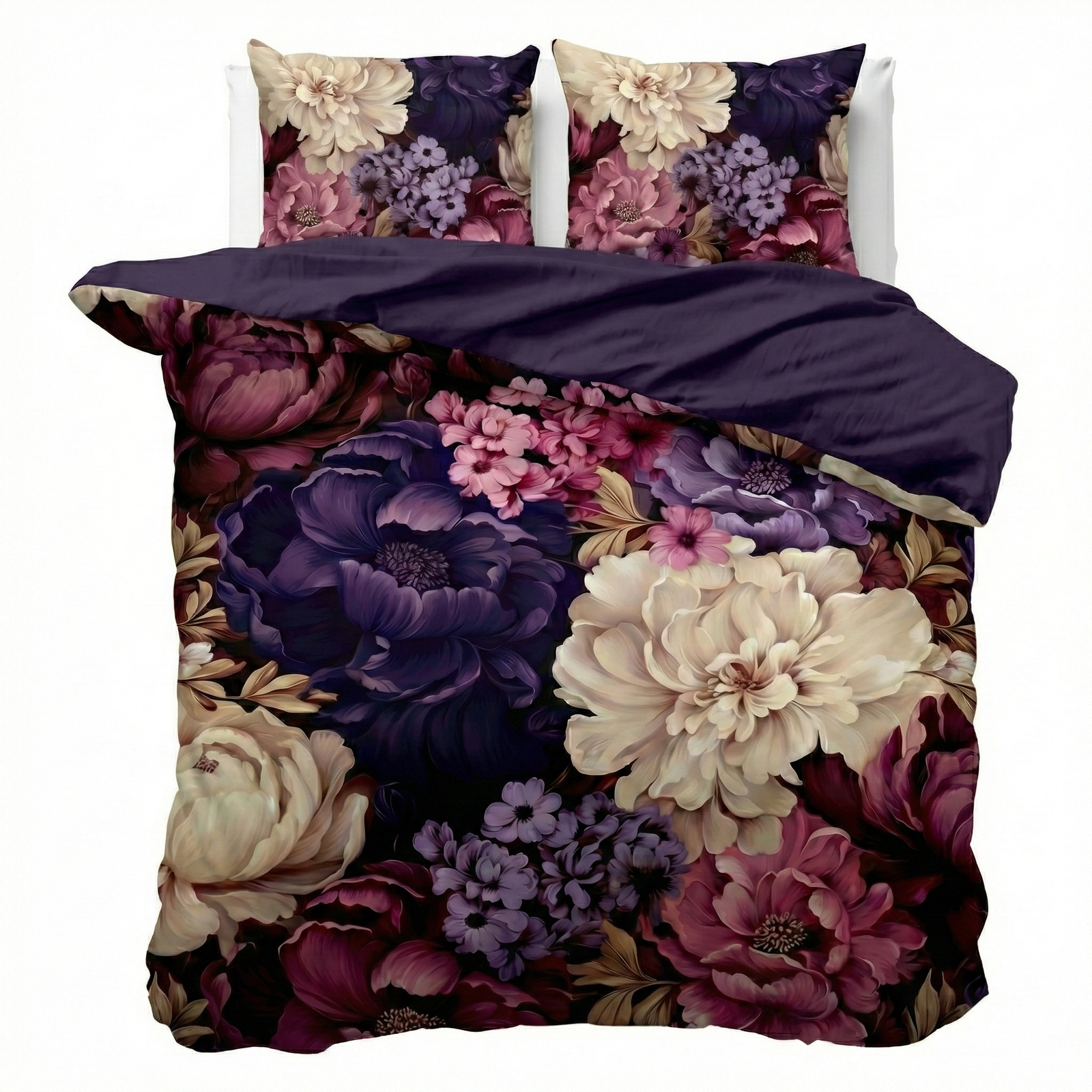 Dekbedovertrek Triade - Tweepersoons (200x200 Cm) - Meerkleurig & Paars Microvezel - Bloemen - Pure - Dekbed-Discounter.nl