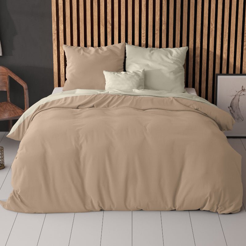 Dekbedovertrek Twin Face - Crème Taupe - Lits-Jumeaux (240x220 Cm) - Crème & Taupe Microvezel - Double Face - Zensation - Dekbed-Discounter.nl