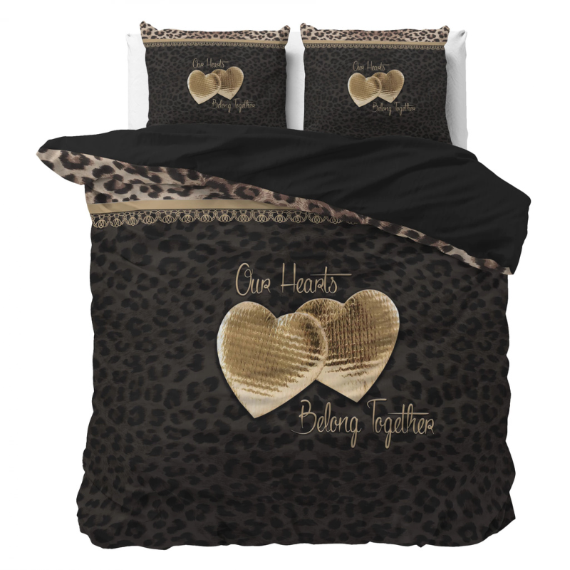 Dekbedovertrek Two Love - Tweepersoons (200x200 Cm) - Zwart Microvezel - Bloemen - Sleeptime Essentials - Dekbed-Discounter.nl