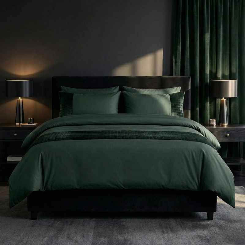Dekbedovertrek Velvet Band - Groen - Lits-Jumeaux (240x220 Cm) - Groen Microvezel - Effen - Sleeptime - Dekbed-Discounter.nl