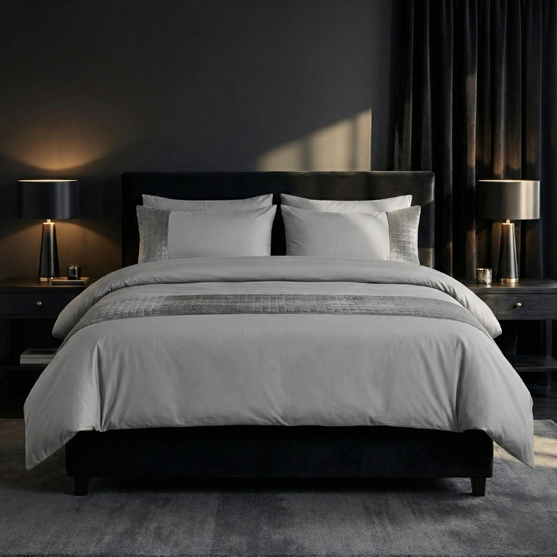 Dekbedovertrek Velvet Band - Sand Grijs - Tweepersoons (200x200 Cm) - Grijs Microvezel - Effen - Sleeptime - Dekbed-Discounter.nl