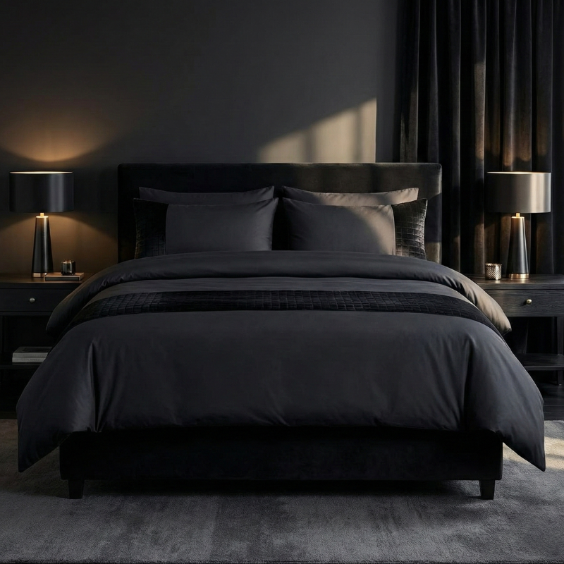Dekbedovertrek Velvet Band - Zwart - Eenpersoons (140x200 Cm) - Zwart Microvezel - Effen - Sleeptime - Dekbed-Discounter.nl