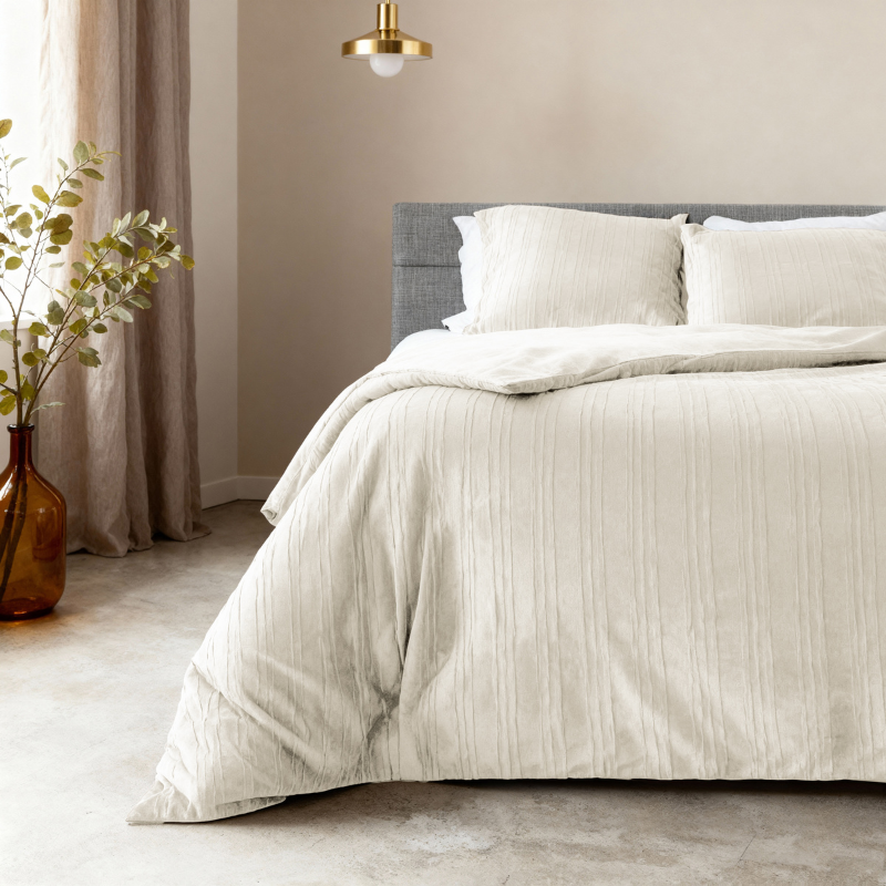 Dekbedovertrek Velvet Lining - Beige - Tweepersoons (200x200 Cm) - Microvezel - Effen - Sleeptime - Dekbed-Discounter.nl