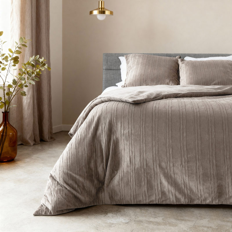 Dekbedovertrek Velvet Lining - Grijs - Lits-Jumeaux (240x220 Cm) - Microvezel - Effen - Sleeptime - Dekbed-Discounter.nl
