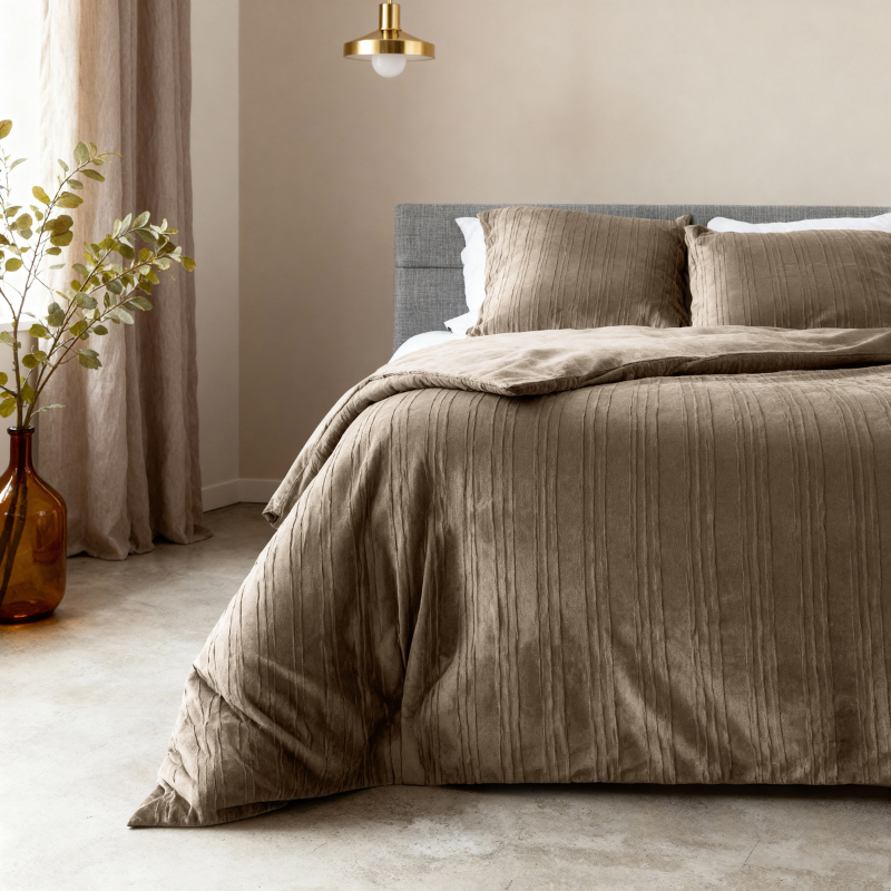 Dekbedovertrek Velvet Lining - Taupe - Lits-Jumeaux (240x220 Cm) - Microvezel - Effen - Sleeptime - Dekbed-Discounter.nl