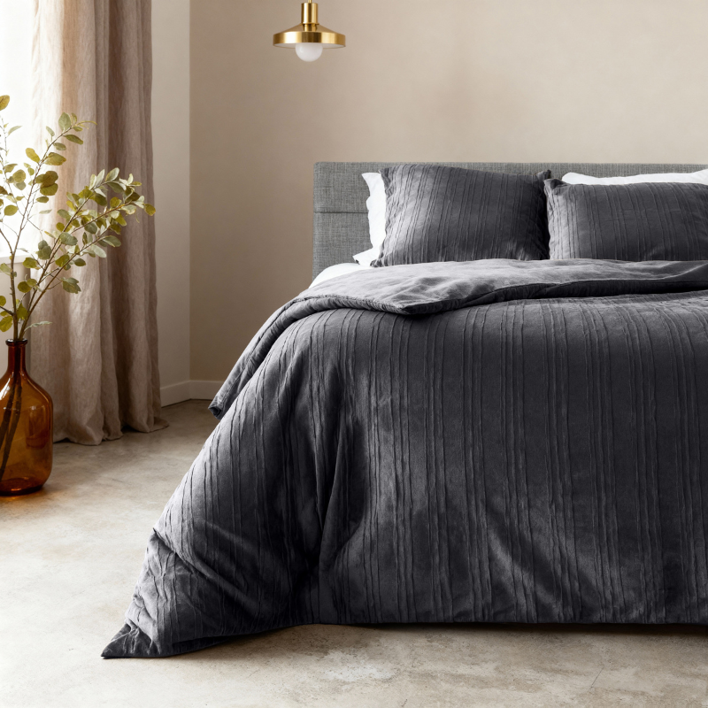 Dekbedovertrek Velvet Lining - Zwart - Tweepersoons (200x200 Cm) - Microvezel - Effen - Sleeptime - Dekbed-Discounter.nl