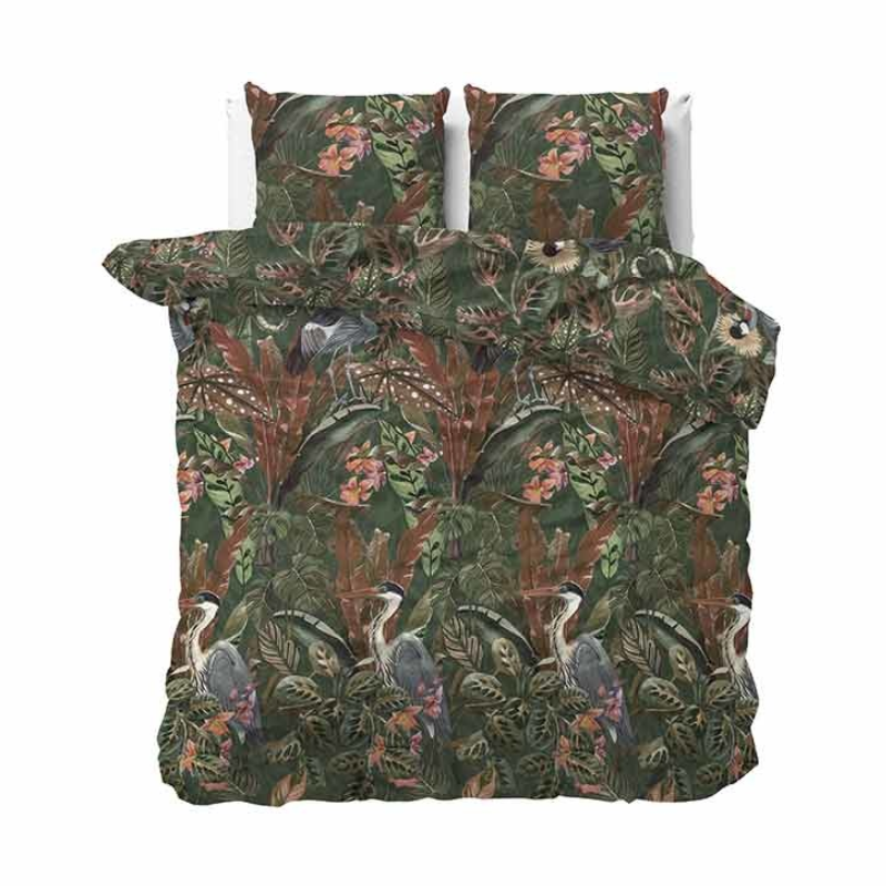 Dekbedovertrek Velvet Lotus - Tweepersoons (200x200 Cm) - Meerkleurig & Groen Microvezel - Natuur & Bloemen & Dieren - Manilla - Dekbed-Discounter.nl