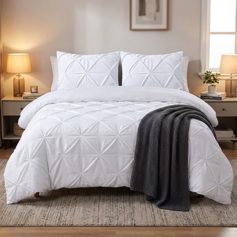 Dekbedovertrek Velvet Pintuck - Wit - Tweepersoons (200x200 Cm) - Wit Microvezel - Patroon - Sleeptime - Dekbed-Discounter.nl