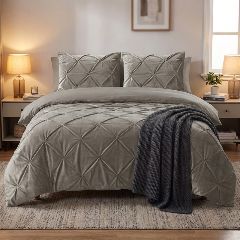 Dekbedovertrek Velvet Pintuck - Zand - Tweepersoons (200x200 Cm) - Zand Microvezel - Patroon - Sleeptime - Dekbed-Discounter.nl