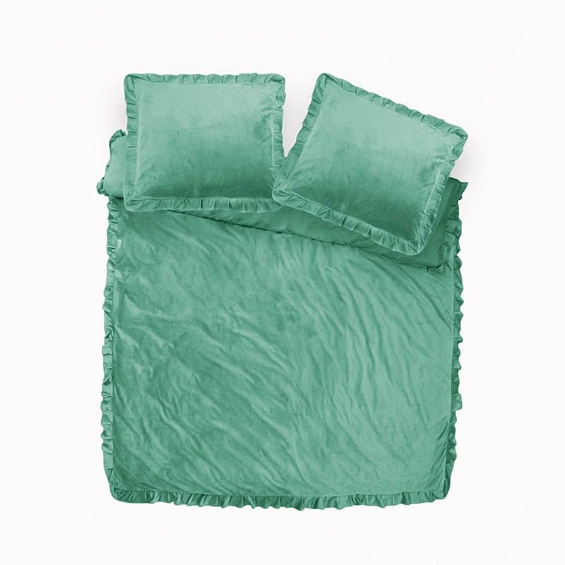 Dekbedovertrek Velvet Ruffles - Groen - Eenpersoons (140x200 Cm) - Groen Microvezel - Effen - Dreamhouse - Dekbed-Discounter.nl