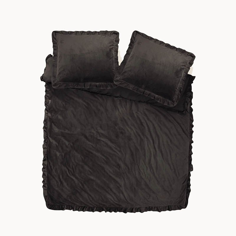 Dekbedovertrek Velvet Ruffles - Zwart - Lits-Jumeaux (240x220 Cm) - Zwart Microvezel - Effen - Dreamhouse - Dekbed-Discounter.nl