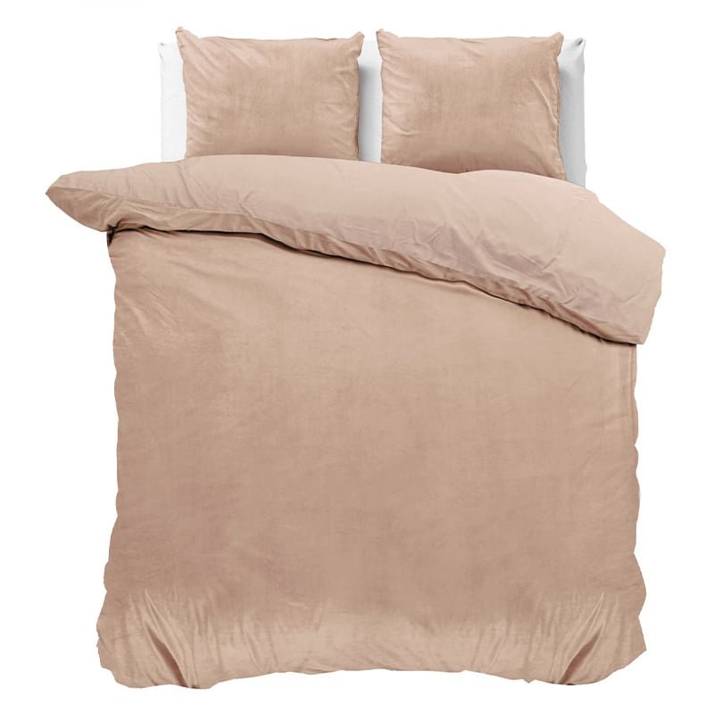 Dekbedovertrek Velvet Uni - Beige - Eenpersoons (140x200 Cm) - Beige Microvezel - Effen - Sleeptime - Dekbed-Discounter.nl