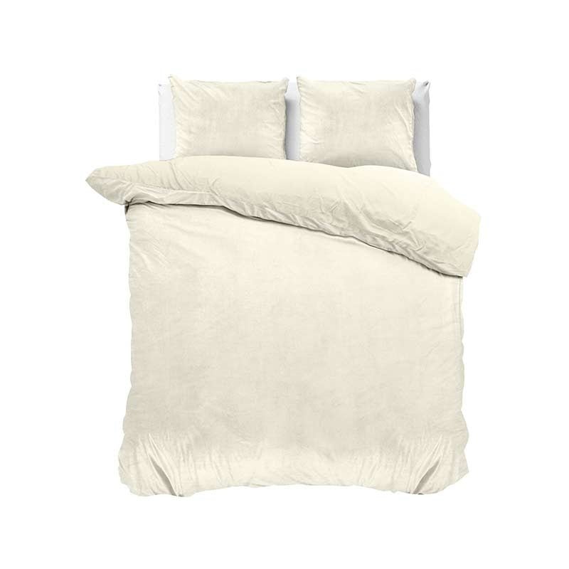 Dekbedovertrek Velvet Uni - Creme - Lits-Jumeaux (240x220 Cm) - Creme Microvezel - Effen - Sleeptime - Dekbed-Discounter.nl